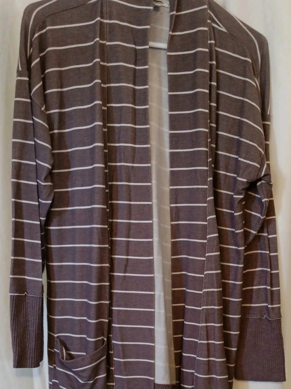 Maurices Brown and White Striped Open-Front Women's Cardigan